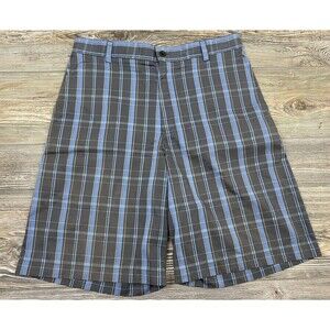 Nike Men's Golf Shorts 32 Cotton/Nylon Grey/Blue Plaid Chino Casual #206456-060
